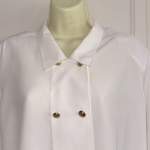 Vintage Bleyle White Polyester Double-Breasted Blouse with Gold Buttons - Picture 2 of 9